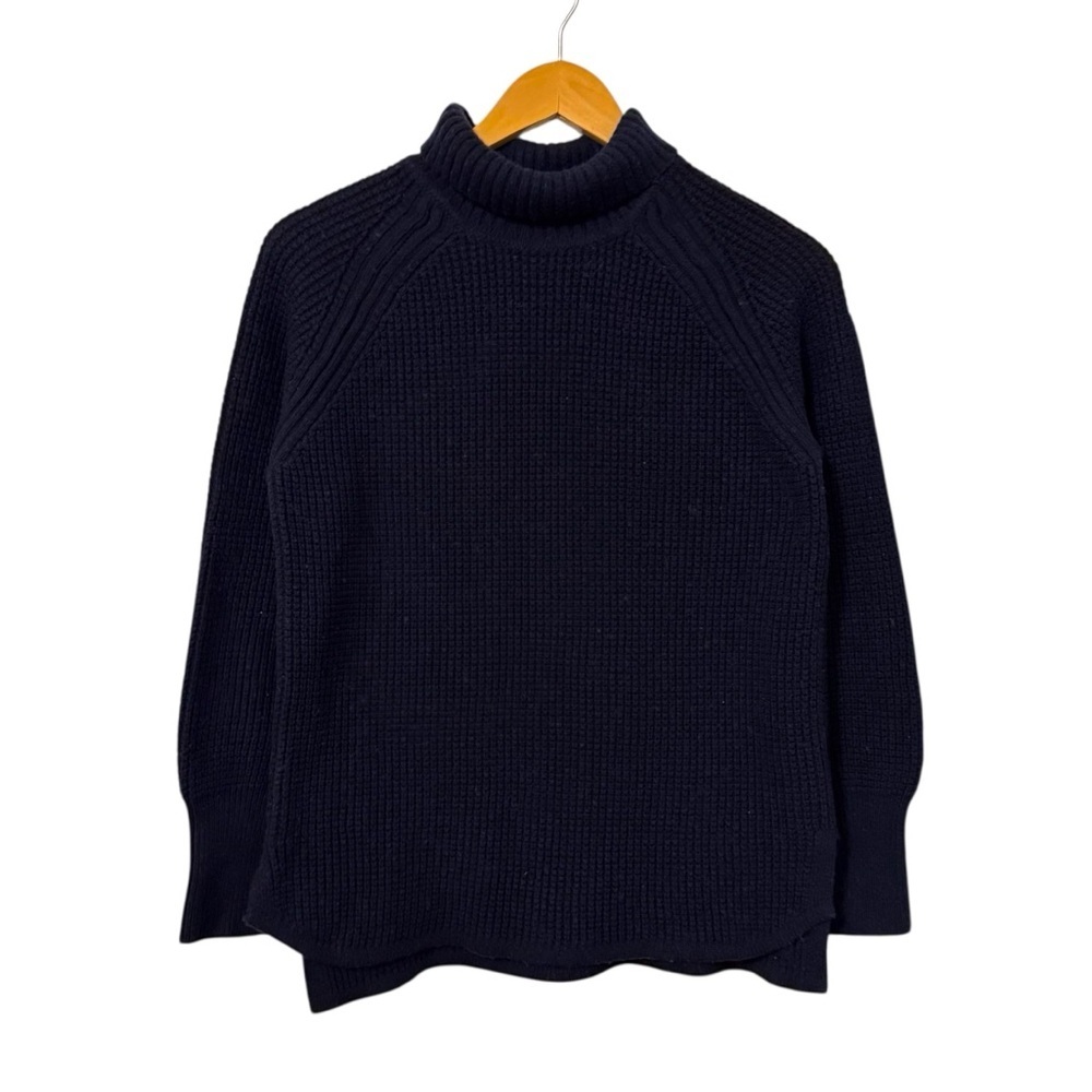 Banana Republic Waffle Knit Turtleneck Tunic Sweater Women Small Navy Wool Blend